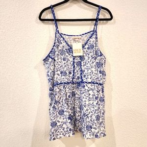 Knox Rose XXL Blue and White Floral Tank Top Blouse (Discontinued)